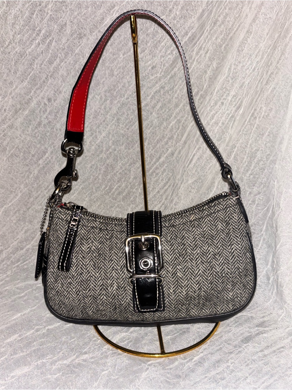 Vintage Coach Y2K Grey Herringbone Tweed Soho Shoulder Bag #1406 EUC
